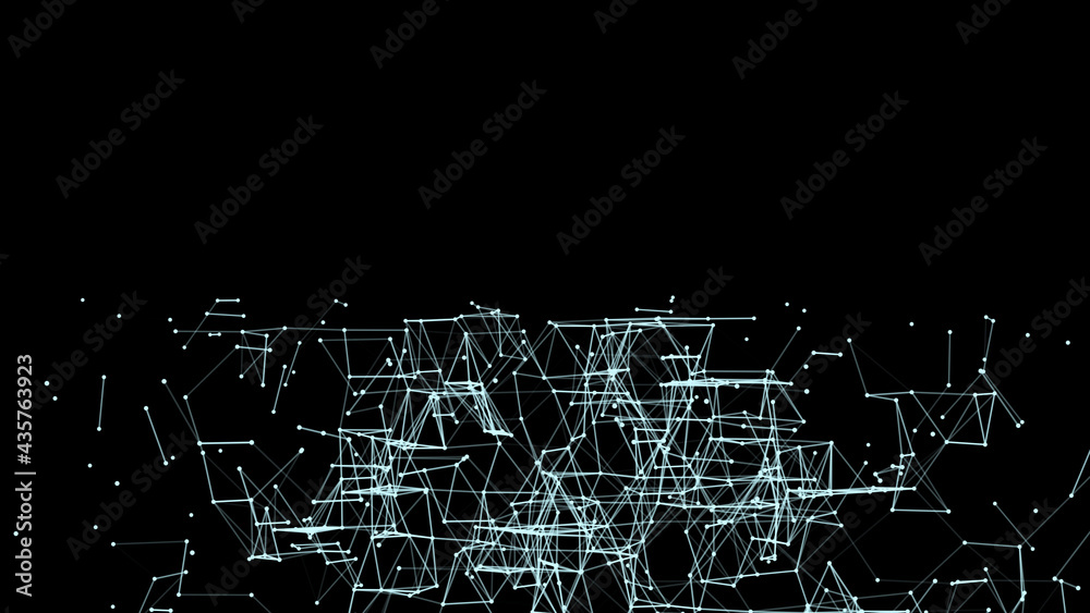 Poster 3d cube of lines and dots. wireframe polygonal element on dark background. science and technology. 3