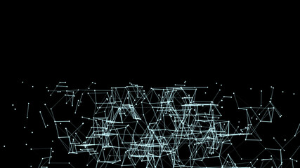 3D cube of lines and dots. Wireframe polygonal element on dark background. Science and technology. 3d rendering
