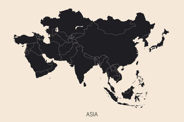 The political detailed map of the continent of Asia with borders of countries