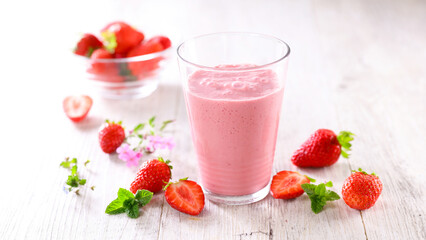 fresh strawberry smoothie in glass