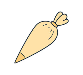 Hand drawn pastry Icing bag with nozzle. Baking piping bag. Vector illustration in doodle style on white background.