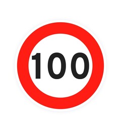 Speed limit 100 round road traffic icon sign flat style design vector illustration isolated on white background. Circle standard road sign with number 100 kmh.