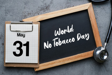 World no tobacco day lettering over chalkboard background.