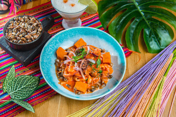 Peruvian sea bass fillet with seafood