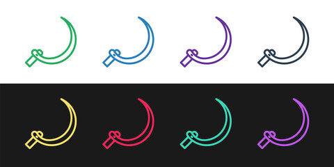 Obraz premium Set line Sickle icon isolated on black and white background. Reaping hook sign. Vector
