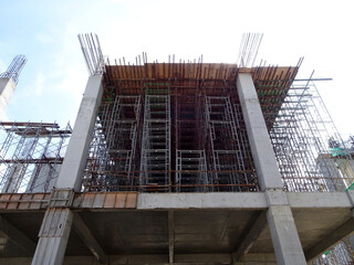 SEREMBAN, MALAYSIA -AUGUST 1, 2020: The concrete pillar structure is under construction at the...