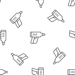 Grey line Electric cordless screwdriver icon isolated seamless pattern on white background. Electric drill machine. Repair tool. Vector