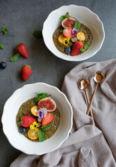 Delicious homemade snacks / Mango Puree Chia Seed Pudding / Healthy sweet delicacy fortified with vitamins and minerals, ideal for weight watcher