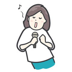マイクを握って楽しそうに歌う女性のイラスト