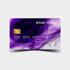 Modern credit card template design. With inspiration from the line abstract. Purple and black color on gray background illustration. Glossy plastic style