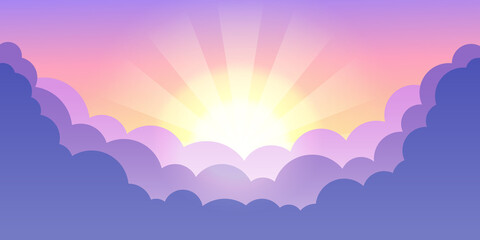Minimalist vector abstract blue wallpaper. Dawn over the clouds. Polygonal design. Flat style background. 
Sky, moon and clouds.  Colorful bg. Website or game template. 