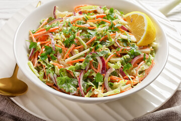 juicy low calorie coleslaw salad, top view