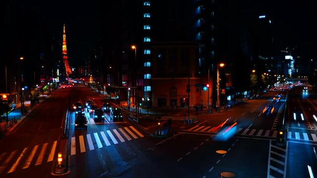 タワーが見える札の辻交差点から見た東京夜景タイムラプス映像