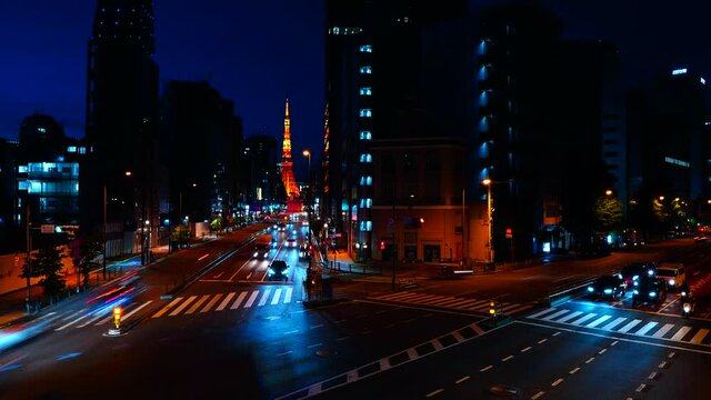 タワーが見える札の辻交差点から見た東京夜景タイムラプス映像