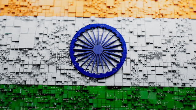 Indian Colors rendered as Futuristic 3D blocks. India Network Concept. Tech Background.