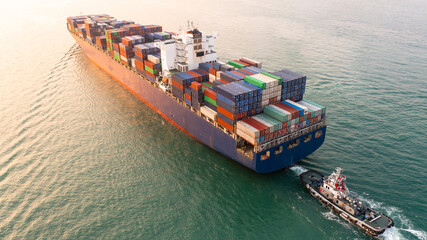 Aerial view container ship global business logistics import export worldwide, Shipping container...