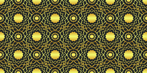 Ornamental abstract golden background. Flowers. Seamless geometric gold vector pattern.