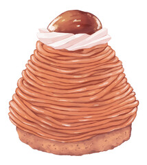 Mont Blanc. Illustration drawing style. Afternoon tea. dessert