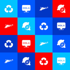 Set Beans, Hola, Vintage pistols and Lime icon. Vector © vector_v