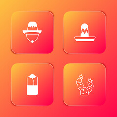 Set Mexican sombrero, , Burrito and Cactus icon. Vector