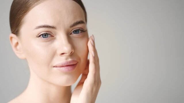 Beauty woman face healthy clean fresh skin beauty female model skin care