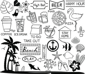 南国カットイラスト　線画素材　