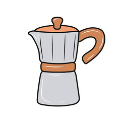 coffee pot in doodle style isolated on white background.