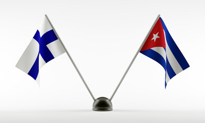 Stand with two national flags. Flags of Finland and Cuba. Isolated on a white background. 3d rendering