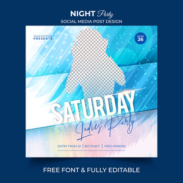 Music Night party, summer beach pool party, ladies night Party, Saturday night party social media post modern creative banner ads or square flyer template design