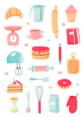 kitchen set, cooking desserts, kitchen items. vector illustration in cartoon style