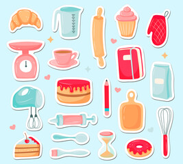 kitchen set, cooking desserts, kitchen items. vector illustration in cartoon style