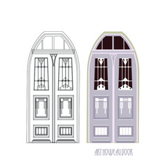 Art Nouveau door flat and line art