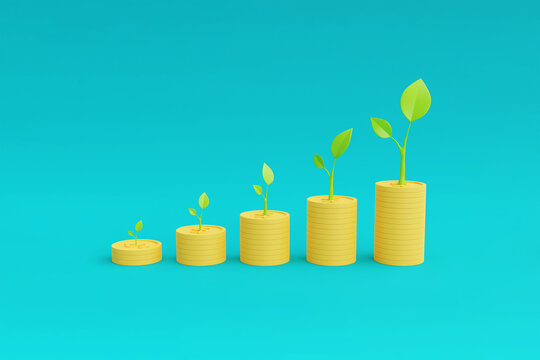 Plant Growing With Money , Asset Growth Over Time, Finance, Saving Money Or Interest Increasing Concept.3d Rendering.