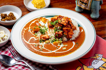 meat over rice with Indian curry