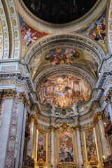 Fototapeta na wymiar Paintings painted on the ceiling of a Catholic church, Saint Ignatius of Loyola in Rome, Italy