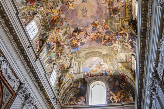 Paintings painted on the ceiling of a Catholic church, Saint Ignatius of Loyola in Rome, Italy