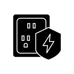 Surge protection black glyph icon. Electrical installation protection. Voltage spikes risk prevention. Equipment safety in household. Silhouette symbol on white space. Vector isolated illustration