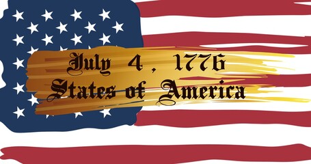 Composition of july 4, 1776 states of america text over american flag