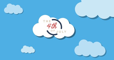 Composition of the fourth of july text over white cloud on blue sky