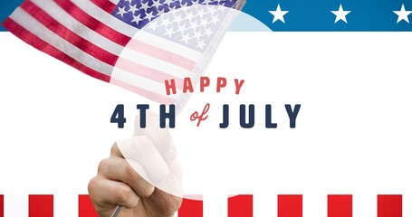 Composition of happy fourth of july text over american flag