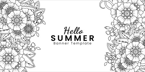 Hello summer banner template with mehndi flower