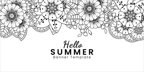 Hello summer banner template with mehndi flower