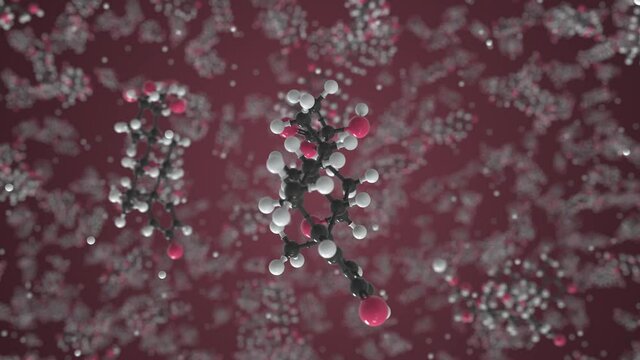Molecule of Methylprednisolone. Molecular model, looping seamless 3d animation