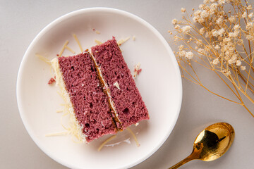 Taro Cheesecake is a sweet dessert consisting of two layers. The main, and thickest, layer consists of a mixture of a soft, fresh cheese (typically cottage cheese, cream cheese), eggs, and sugar.
