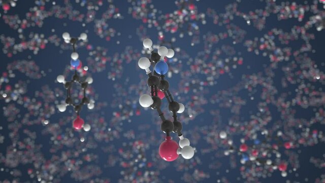 Molecule of generic paracetamol. Molecular model, looping seamless 3d animation