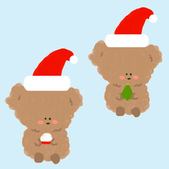 Cute Bears Poodles with Christmas tree and snow globe