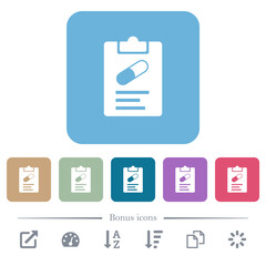 Medical prescription flat icons on color rounded square backgrounds