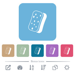 Dishwashing sponge flat icons on color rounded square backgrounds