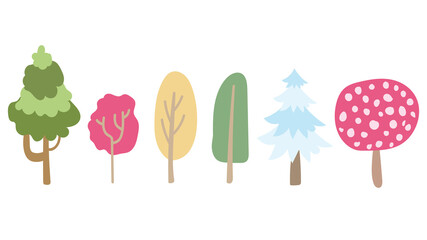 Tree set hand drawing set isolated on white background , Illustration Vector EPS 10 