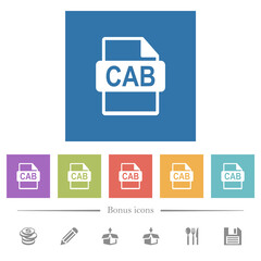 CAB file format flat white icons in square backgrounds